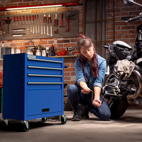 AREBOS AREBOS 4-Drawer +Compartment Tool Cabinet Garage Tool Chest with Wheels Workshop Tool Storage Lockable Blue 1