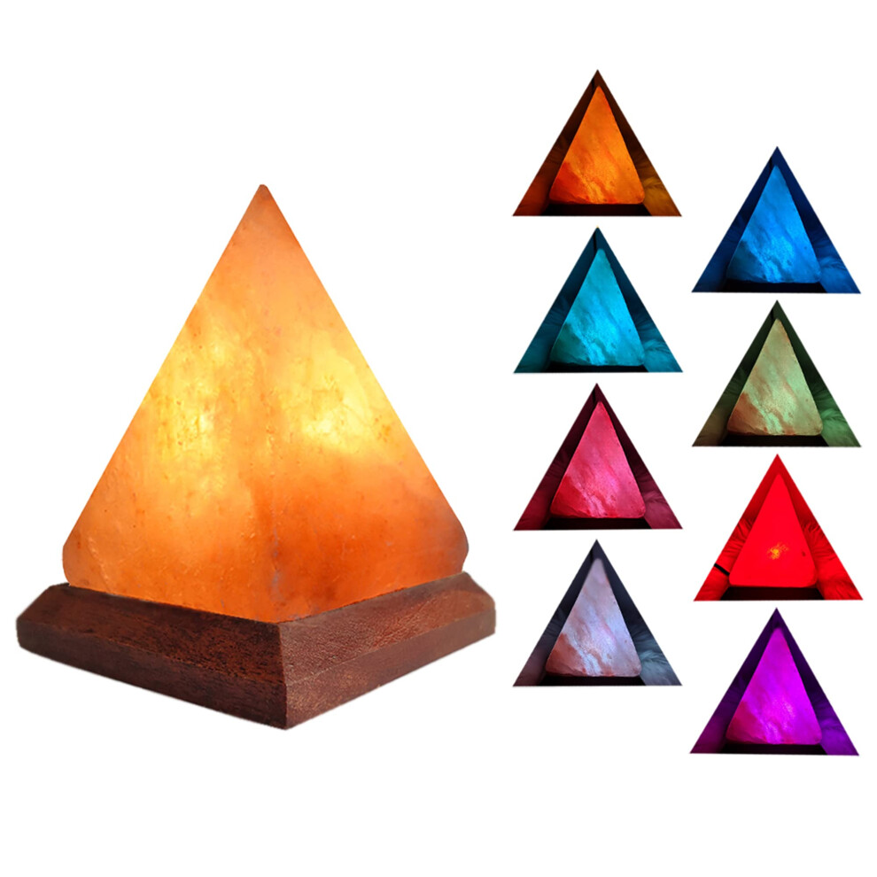 USB Himalayan Salt Lamp - 8 Color Changing Pyramid Crystal Rock Lamp, Hand Carved with Genuine Wood Base for Home Office Yoga Decor-image-OPC-PJXKPZD-NEW