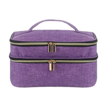 Embroidery Box Polyester Sewing Basket Organizer Waterproof Double Layer Container with Handle Purple for Sewing Supplies