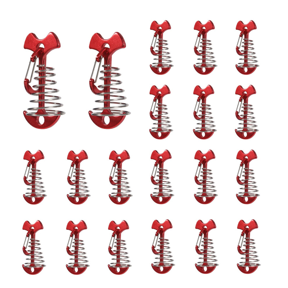 20 Pack Red Fishbone Deck Anchor Pegs With Aluminum Carabiners For Outdoor Camping Tent Stakes And Rope Tensioning 6482260921174