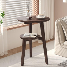 Solid Wood Round Side Table with 2 Open Shelves for Bedroom Living Room Study - Brown Decorative Nightstand Coffee Table