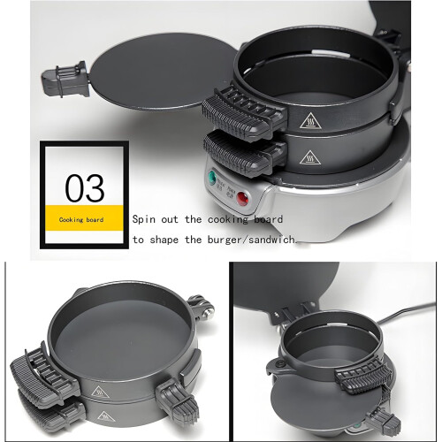 Burger Maker and Sandwich Toaster, Multi-Function Breakfast Maker with Removable Plates for Eggs, Waffles, and Steak, Black 2