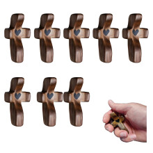 Wooden Cross Fidget Pocket Anxiety Relief Gift Set, 8 Olive Wood Religious Crosses for Clutching and Praying
