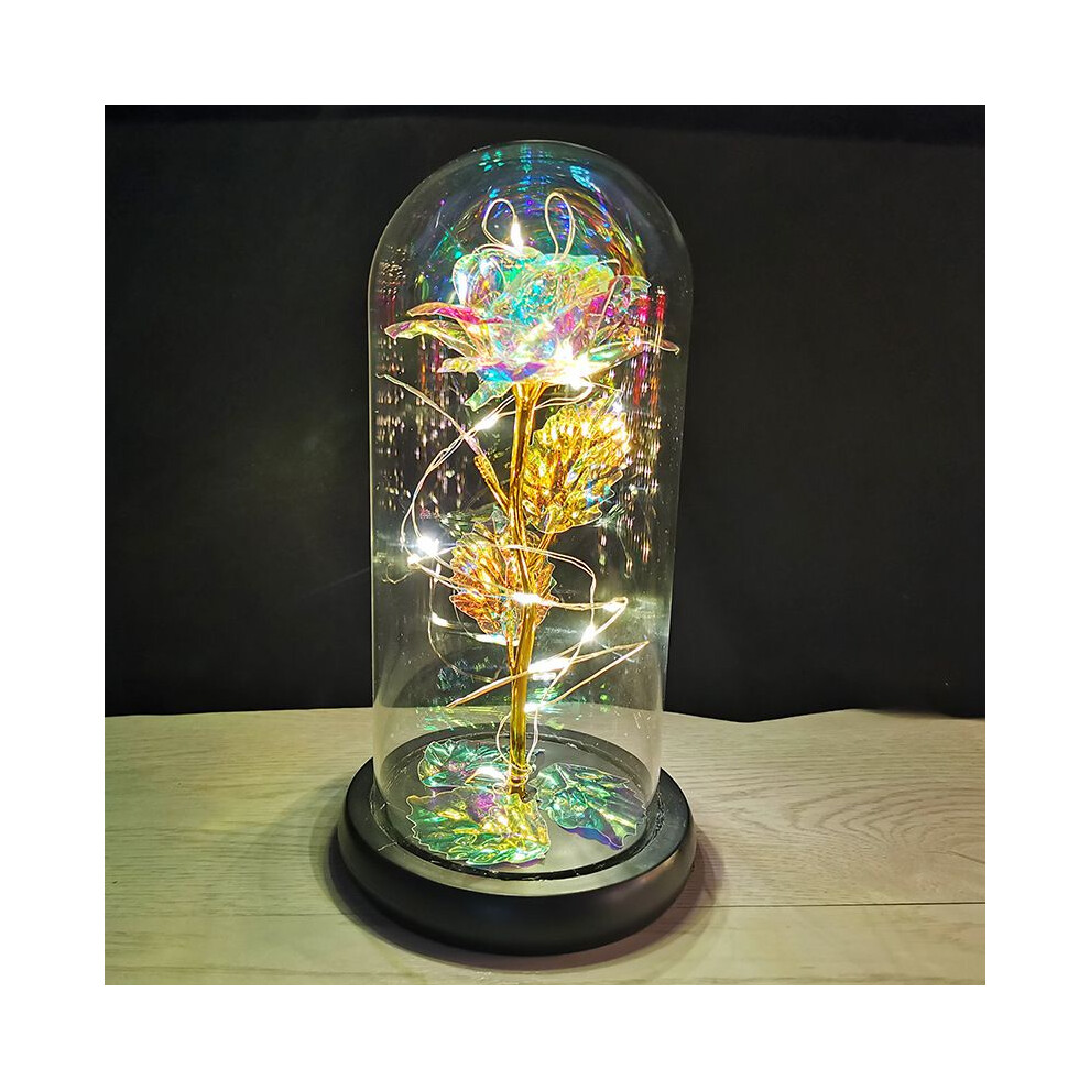 (Gold Warm Light)Flor Rosa Eterna En Vidrio Luz Led Flores Artificiales San ValentíN Fiesta Regalo-image