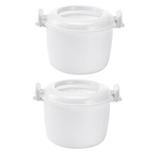 Microwaveable Rice Cooker 2-Piece Set Portable Easy Use Rice Cooking Tool White BPA-Free Container