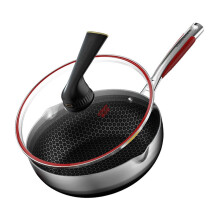 28 cm Stainless Steel Saucepan and Frying Pan Set - Honeycomb Wok with Lid, 24 cm Kitchen Cookware, 316L Material