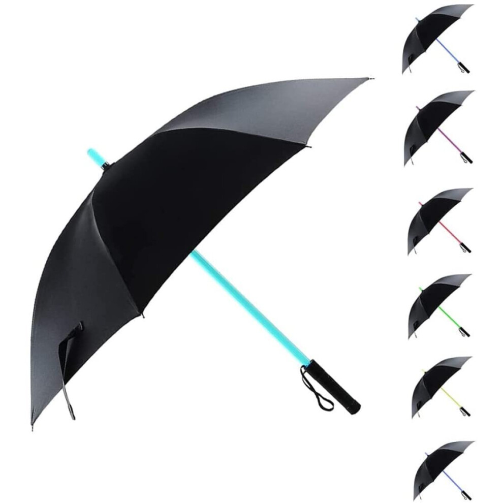 LED Lightsaber Style Umbrella with Torch, 7 Color Changing Lights, Black Golf Umbrella, Durable, Waterproof Design-image-OPC-PJXN2J7-NEW