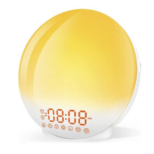 Alarm Clock with Nature Wake-Up Light, Sunrise/Sunset Alarms, Night Light, 16x16x6 cm Size, Modern Design