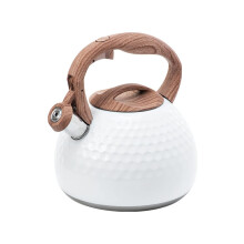 Travel Kettle Stainless Steel Whistle Teapot 2.8L Food Grade Stovetop Teapot with Wood Grain Handle White
