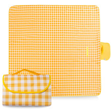 Outdoor Picnic Blanket 200x200cm, Waterproof Foldable Camping Mat with Carry Handle, Checked Beach Blanket for Travel and Parks