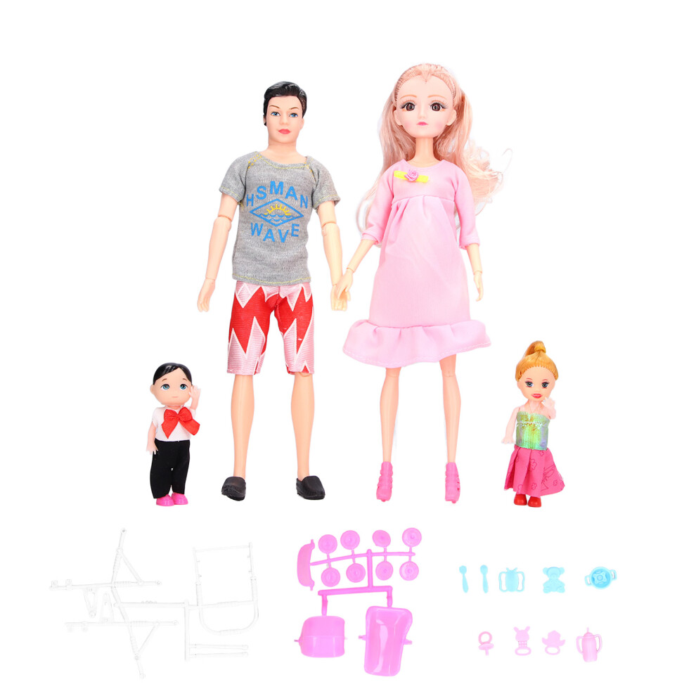 Family Doll Set Children Cute Dad Pregnant Mom Son