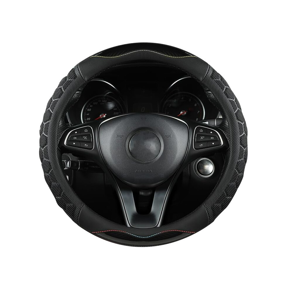Leather Steering Wheel Cover 15 Inches Heavy-Duty Anti-Slip 3D Grip For Gmc Sierra Acadia Terrain Yukon Canyon Black 6482260925790