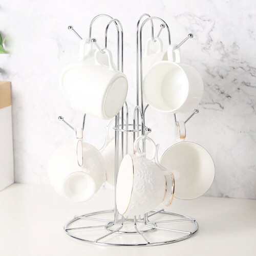 1Pc Silver Mug Storage Holder Iron Cup Organizer for Kitchen and Home 2