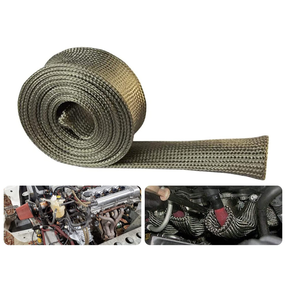 Heat Shield Sleeve Fuel Line Heat Shield Auto Hose Spark Plug Wire Cover 1/2" ID x 10FT Titanium 2500 Degree Protection
