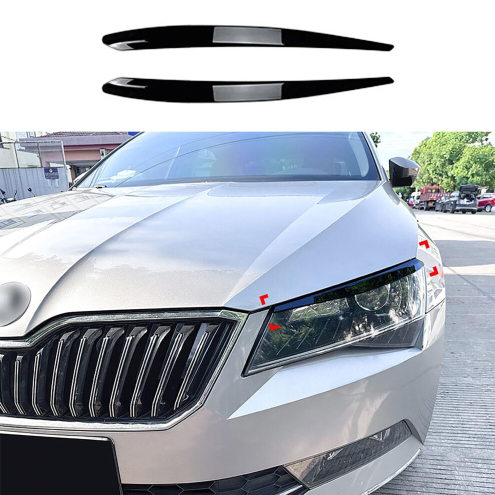 Headlight Eyebrow Trim Film For Skoda Superb B8 2016-2018, Abs Decoration Protection Sticker, Glossy Finish, 2 Pcs Set Black 6038364549334