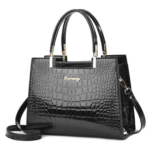 (Black)Crocodile Embossed Handbags Double Handle Tote Bag Womens Crossbody Bag Work For