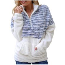 Pullover Damen Flauschig Fleece Kapuzenpullover Warm Langarm Sweatshirt mit Seitentasche für Herbst Winter