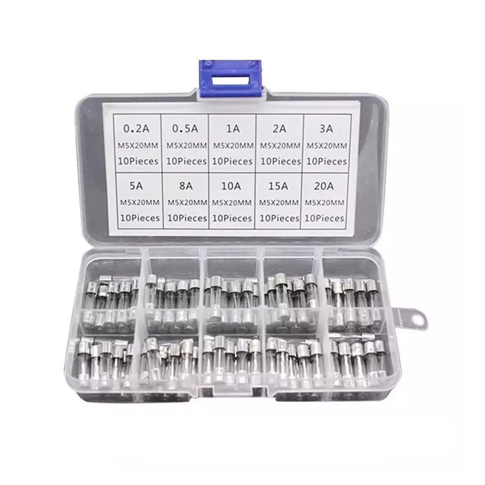5X20mm Glass Tube Fast-Blow Fuses Assorted Kit 100Pcs 0.2A To 20A Diy Quick Blow Electrical Fuse Set 6482260930237