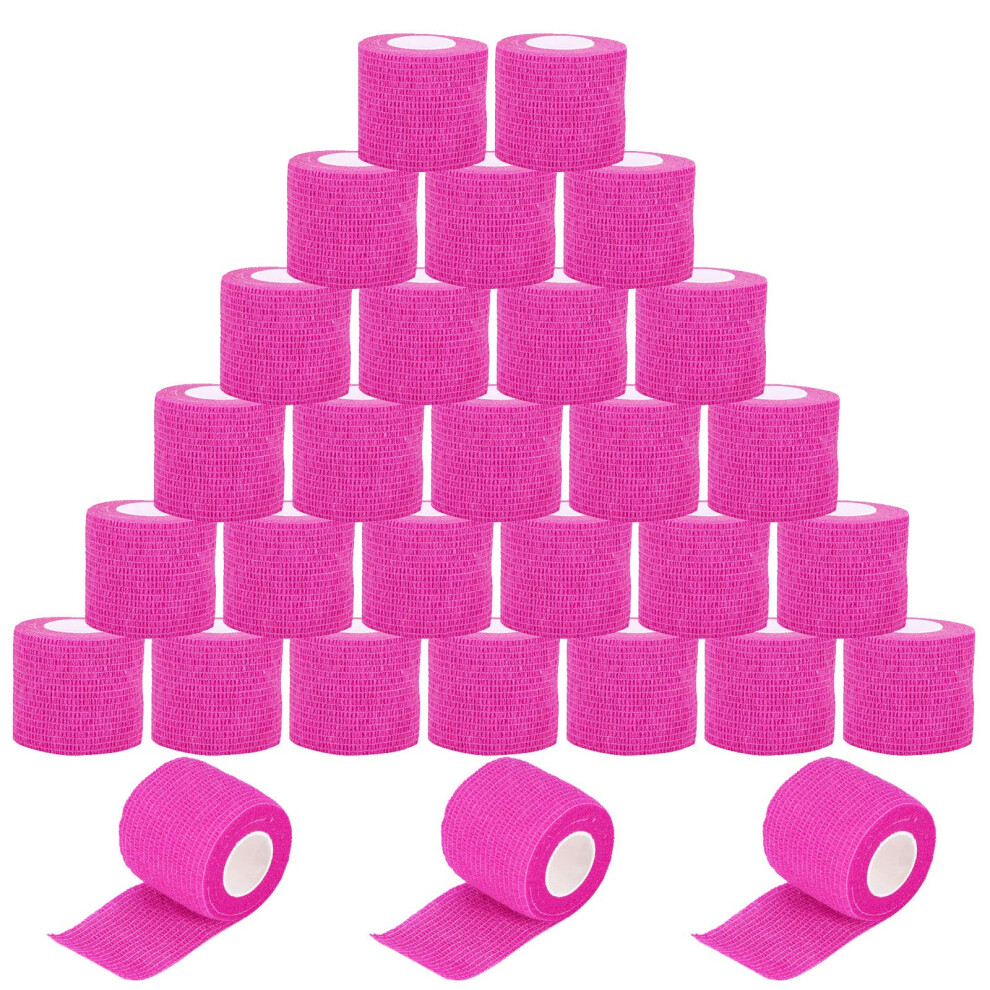 Pink Tattoo Grip Cover Wrap 30Pcs Disposable Cohesive Elastic Bandage Handle Grip Tube Phosphor For Tattoo Machines