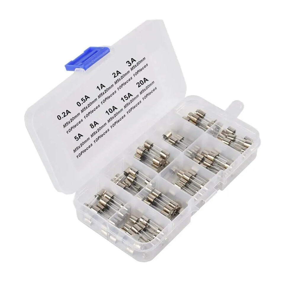 5X20mm Quick Blow Glass Tube Fuse Assorted Kit 100Pcs 0.2A To 20A 250V With Storage Box For Electronics Repair 6947110428758