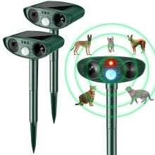 Ultrasonic Animal Repellent Solar Powered Waterproof Motion Sensor Deterrent for Cats Dogs Deer - 2 Pieces Green