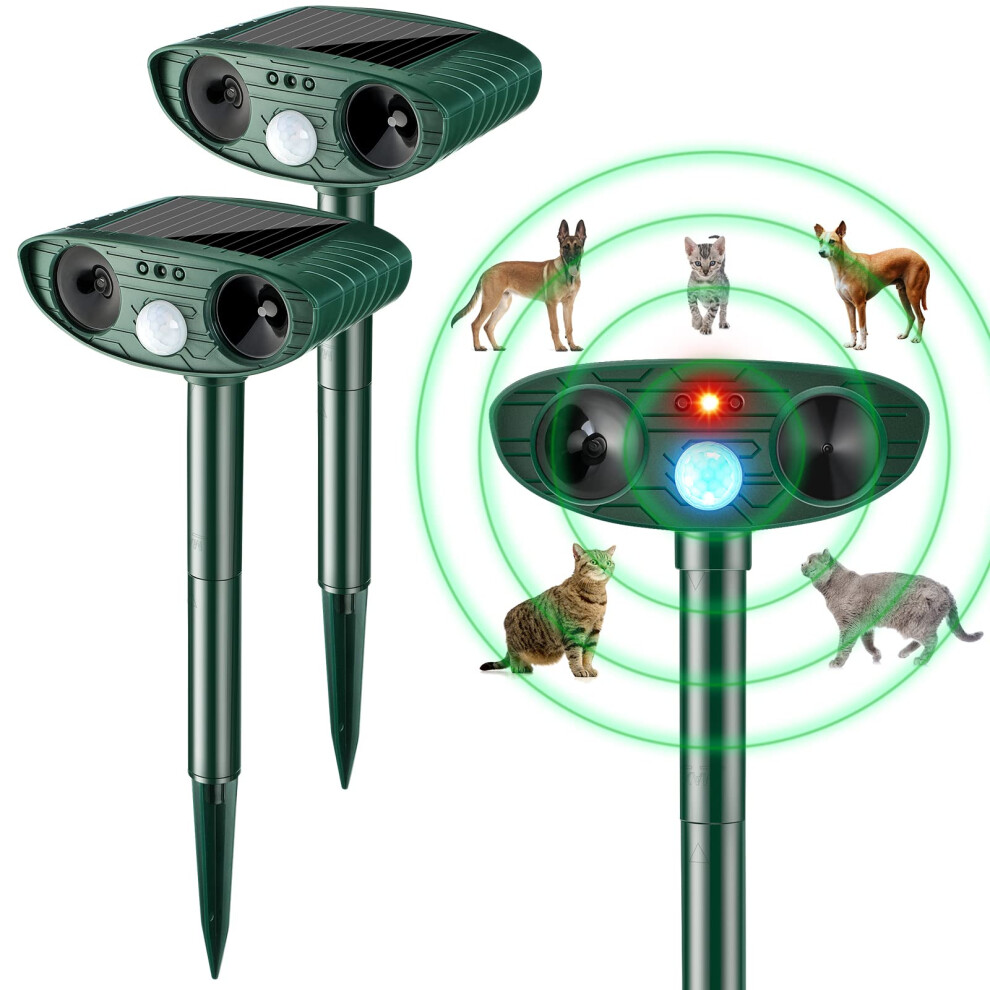 Ultrasonic Animal Repellent Solar Powered Waterproof Motion Sensor Deterrent For Cats Dogs Deer - 2 Pieces Green