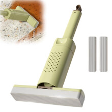 Portable Self-Wringing Small Mop for Easy Hand-Washable Cleaning, Green Mini Mop with 2 Replacement Heads, Absorbent Sponge for Kitchen and Bathroom