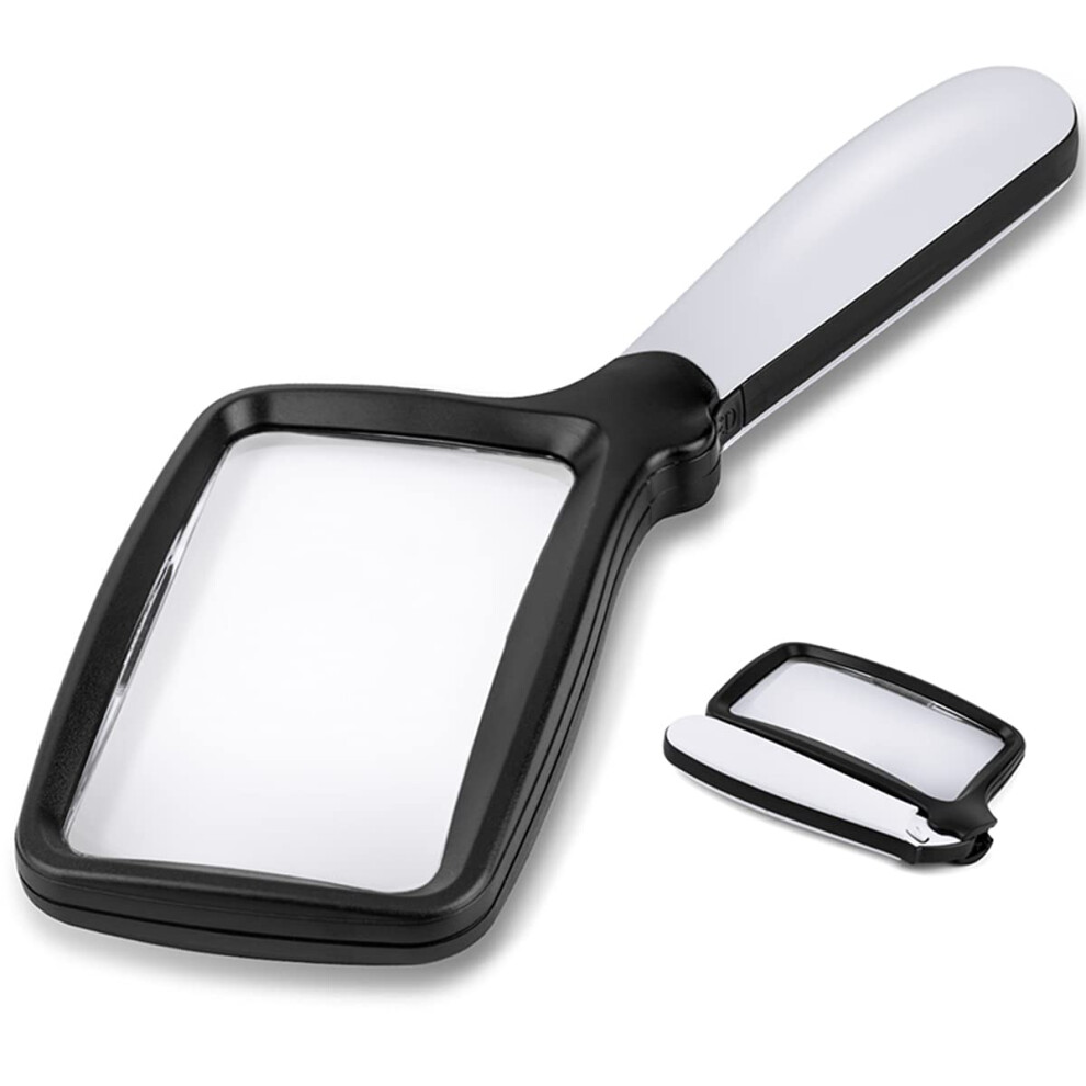Light Folding Handheld Magnifying Glass With Dimmable Led 3X Large Rectangle Magnifier For Seniors, Ideal For Reading Small Print