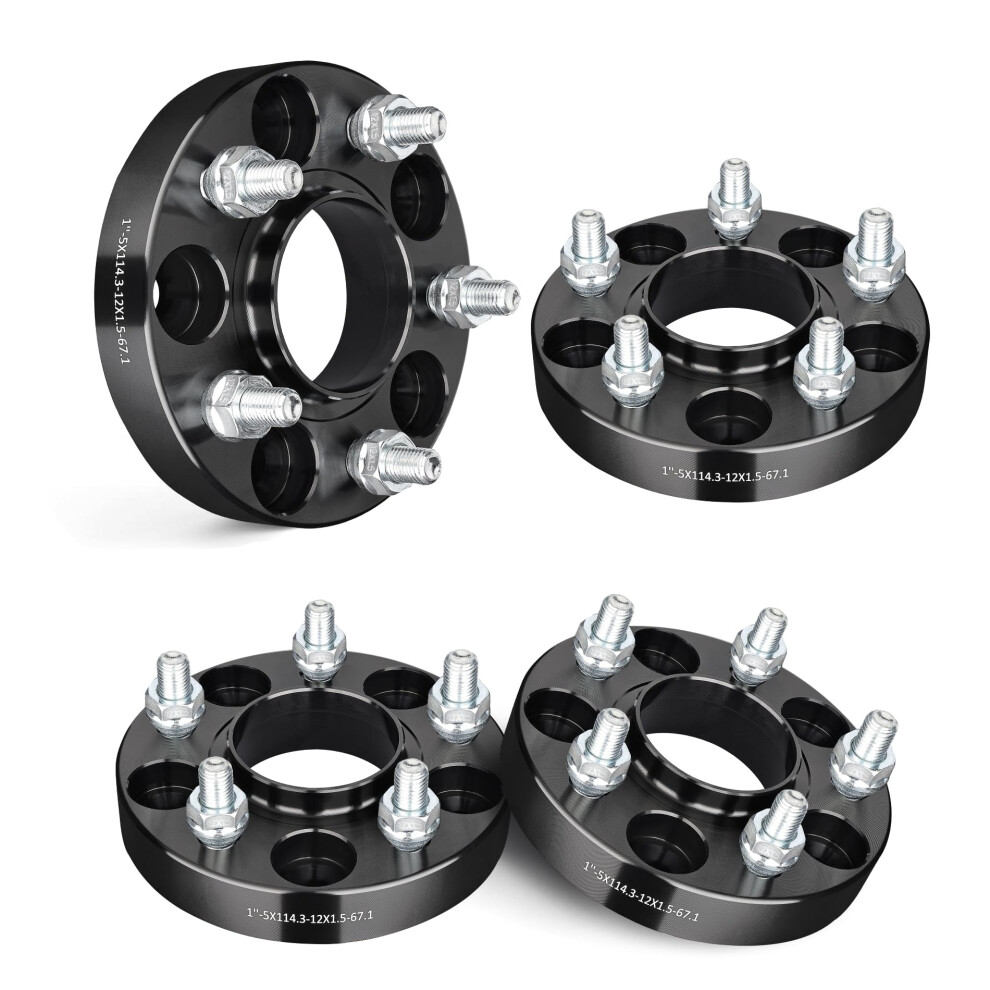 5X4.5 Wheel Spacers 1 Inch Hubcentric For Hyundai Kia Mazda Dodge Ford Jeep Mitsubishi 5X114.3 67.1Mm M12x1.5 Black 6482260931425