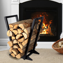 Adjustable Outdoor Firewood Log Rack 22 Inch Metal Wood Holder for Fireplace or Stove Black Durable Design Heavy Duty