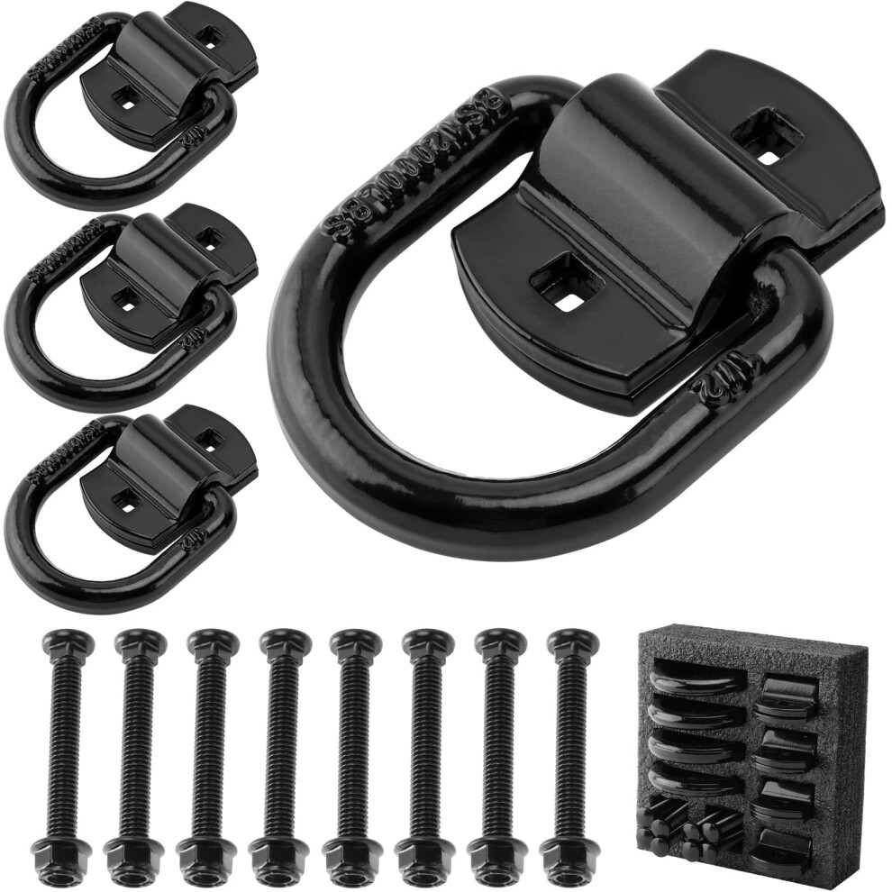 1/2" Heavy Duty Bolt-On Forged D Ring Set Of 4, 12000Lbs Break Strength Trailer Tie Down Anchors For Trucks And Cargo, Black 6482260931715