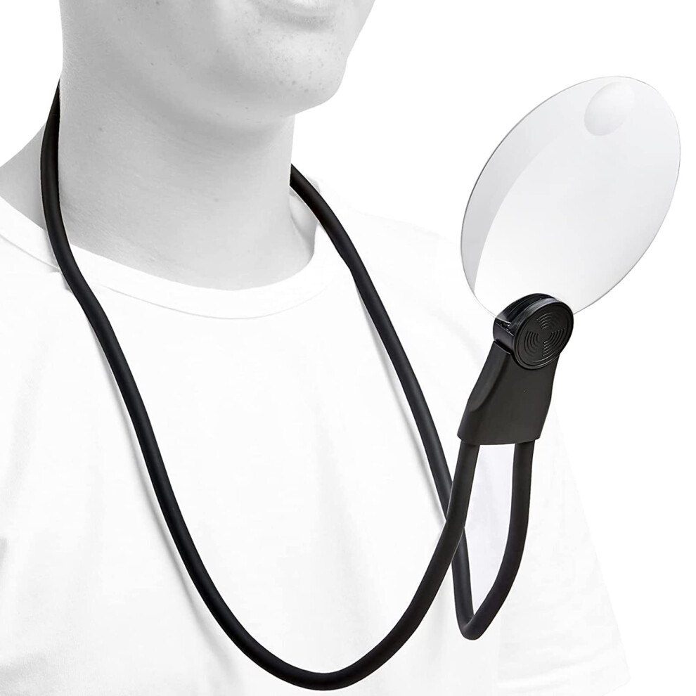 Light/Black 5X Hands-Free Magnifying Glass With Led Neck-Worn Large Magnifier For Reading, Sewing, And Cross Stitching (Black)