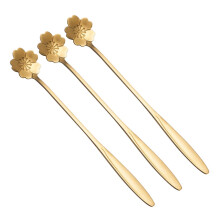 Pack of 3 Golden Stainless Steel Serving Spoons, 17.8x2.8CM Long Handle Metal Tea Scoops for Cooking and Mixing