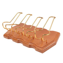 Tobacco Smoking Pipe Stand Holder Metal Display Rack with Wooden Base for 4 Pipes, Portable Golden Design