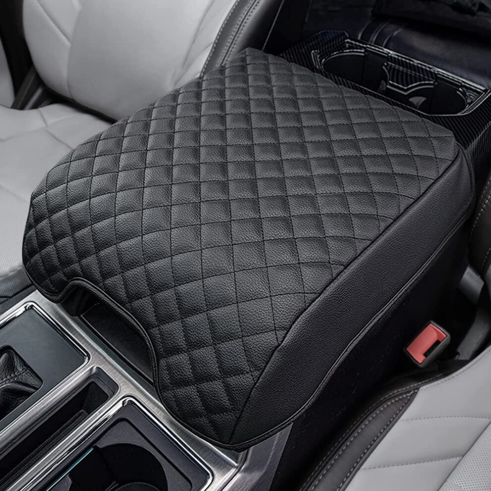 Center Console Armrest Cover For Ford F150 2015-2020, F250 F350 F450 2017-2022, Pu Leather Full Cover Protector Black 6482260934181