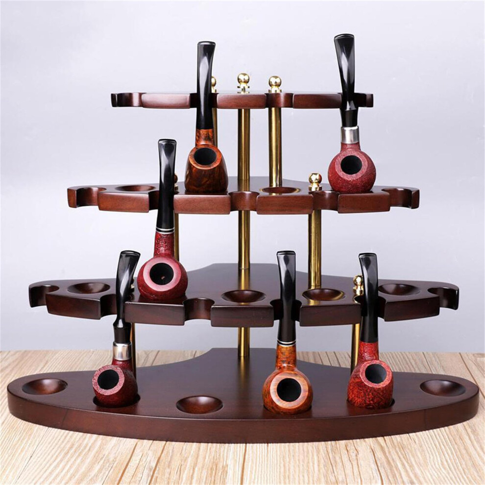 3-Tier Wooden Tobacco Pipe Stand for 15 Pipes, Handmade Brown Wood Display Holder for Smoking Pipe Collectors