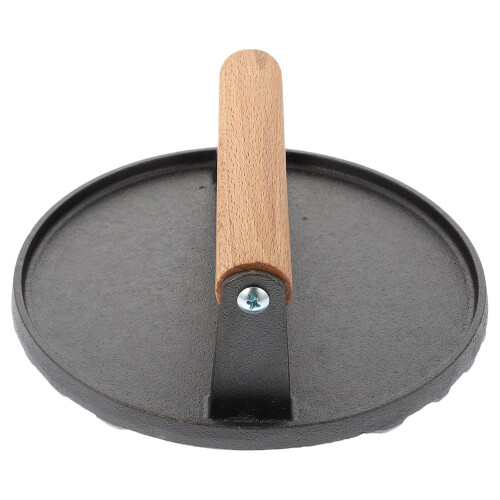 Black Cast Iron Burger Press for Home Use with Wooden Handle 2