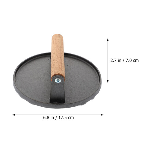Black Cast Iron Burger Press for Home Use with Wooden Handle 1
