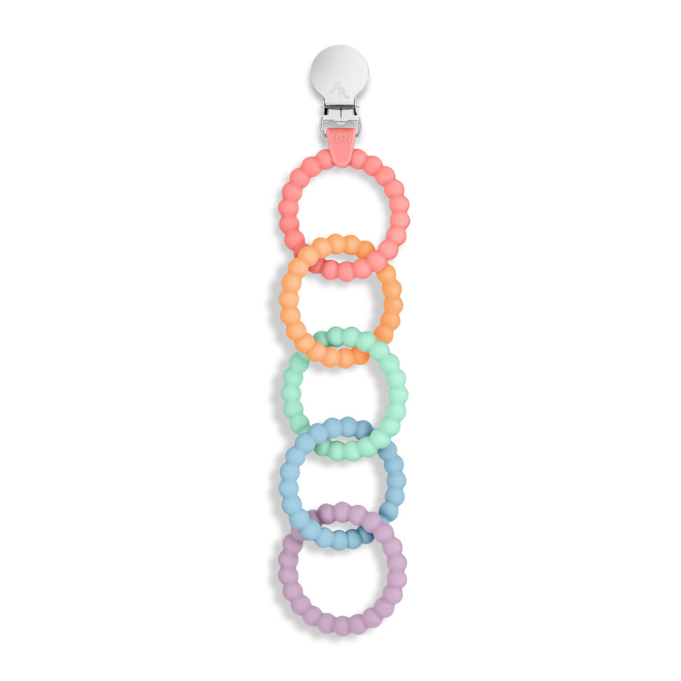 Attachable Teether Chew Toy for Babies Mosaic Design BPA-Free Silicone Safe for Infants