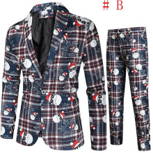 (# B Blazer+Pants, 3XL) Men Christmas Blazer Festive Coat Print Suits Jacket Xmas Party Jacket Costumes)