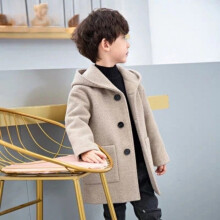 (khaki, 125-135cm) Boys Children Button Hood Winter School Thick Fleece Warm Outerwear Coats Jacket