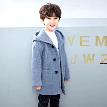 (Blue, 105-115cm) Boys Children Button Hood Winter School Thick Fleece Warm Outerwear Coats Jacket