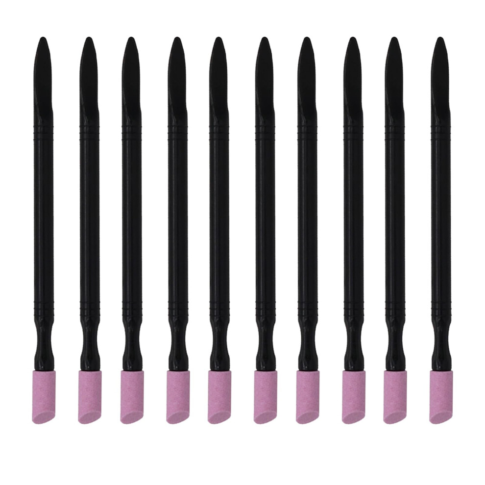 Black Cuticle Remover Set Of 10, Double Headed Nail Files, Manicure Grinding Pens, Quartz Cuticle Pusher For Nail Care