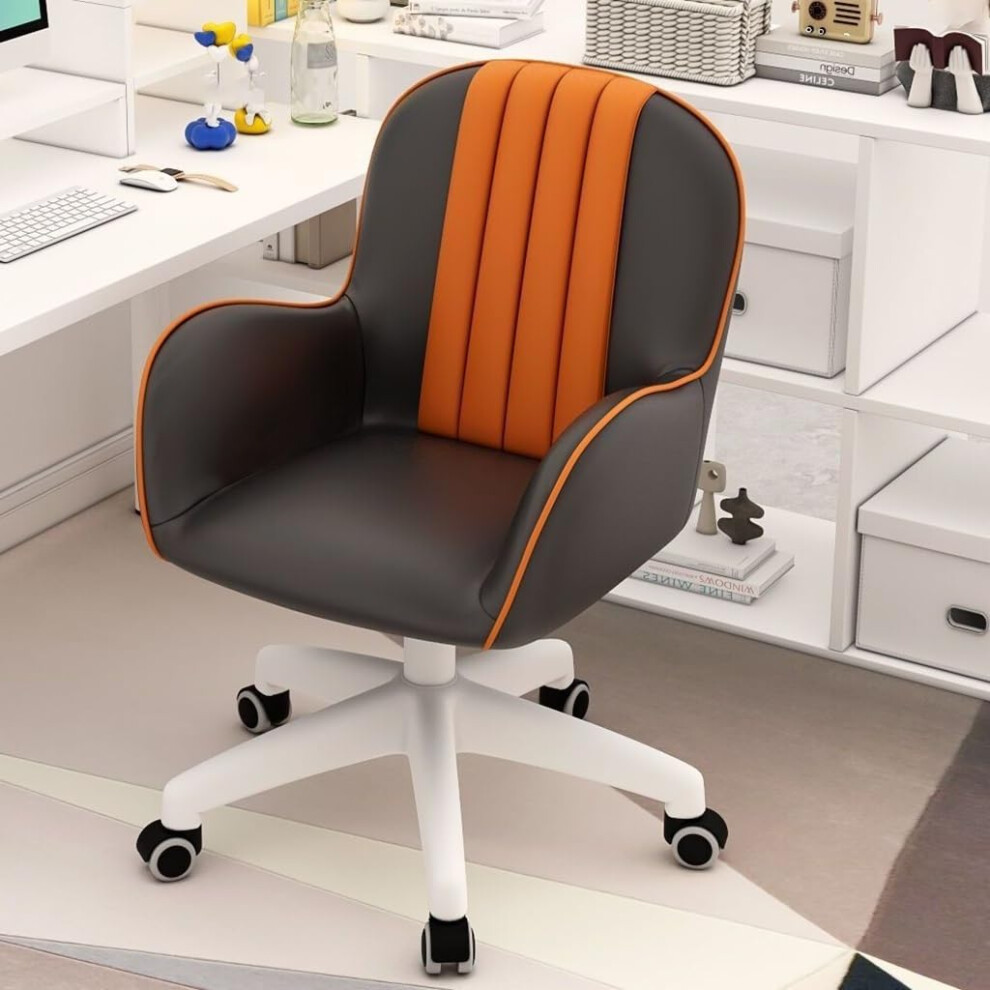 Modern Home Office Chair with PU Leather Upholstery, Ergonomic Desk Chair with Armrests, Swivel Rolling Design in Dark Grey for Gaming and Work