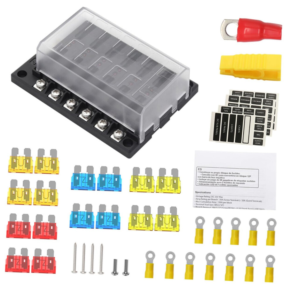 12 Road Fuse Box Organizer Set Waterproof Automotive Fuse Block Anl Fuse Holder Marine Compatible Replacement Fuse Boxes 6947110435305