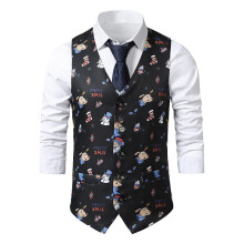 (Black, S) Men Christmas Waistcoat Slim Xmas Party Festive Vintage Fancy-Vest Jacket Coats*