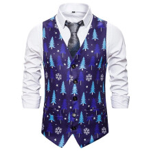 (Blue, M) Men Christmas Waistcoat Slim Xmas Party Festive Vintage Fancy-Vest Jacket Coats*