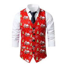 (B-Red, XL) Men Christmas Waistcoat Slim Xmas Party Festive Vintage Fancy-Vest Jacket Coats*