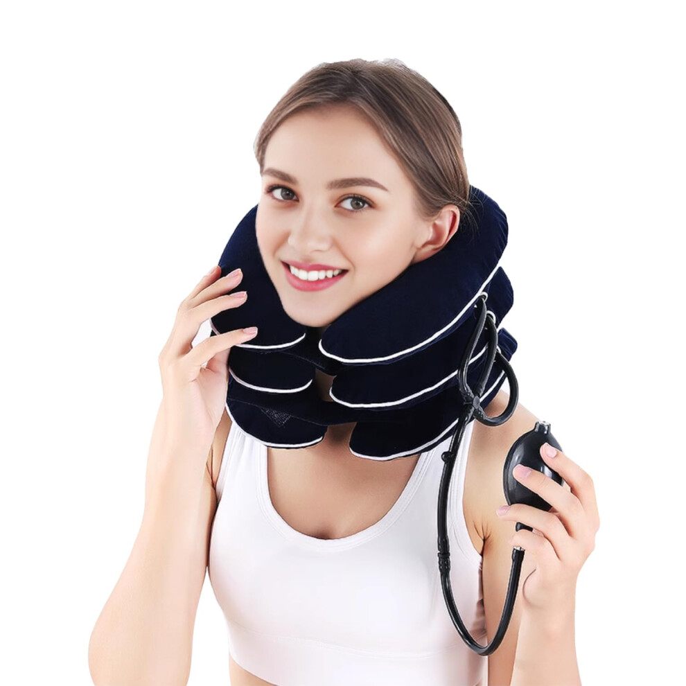 Blue Inflatable Neck Stretcher For Cervical Traction, Adjustable Neck Decompression Device For Home Use, Neck Traction Pillow