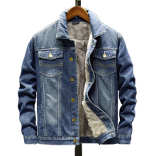 (Dark Blue, Asian 5XL = UK 3XL) Denim Jacket Sherpa Fleece Lined Button Up Jean Coat Trucker Warm Winter Mens